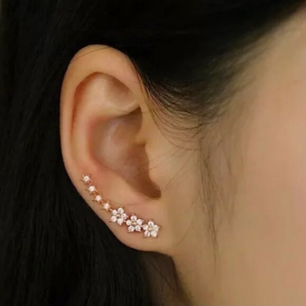 Elegant Gold Cherry Blossom Diamond Climber Earrings